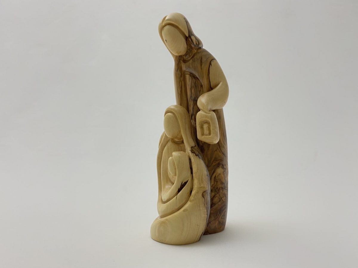 Contemporary Statue of Holy Family Bethlehem Wood Carving
