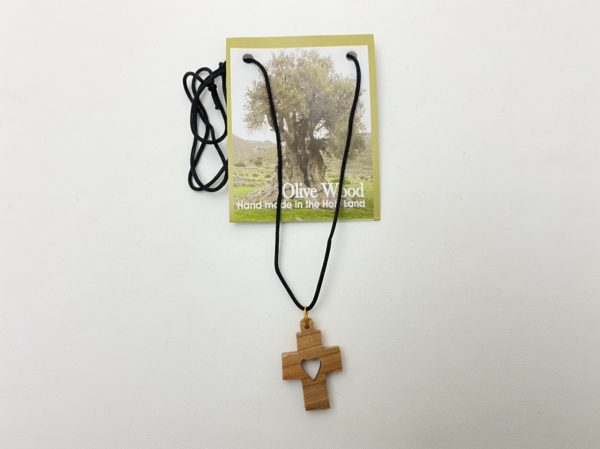 Necklace Olive Wood Heart Cross