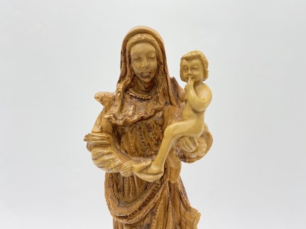 Virgin Mary Holding The Holy Child Olive Wood Statue