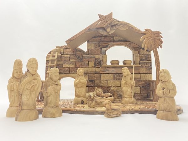 Large Nativity Set Hand Made From Olive Wood In Bethlehem