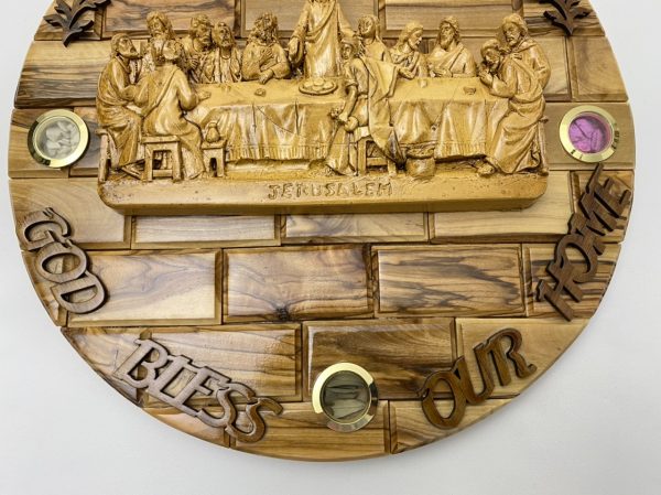3D Round Plaque Of Last Supper made from Olive wood and Ceramic