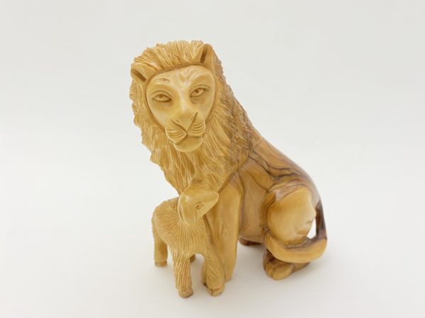 Olive Wood Statue of Lion and The Lamb