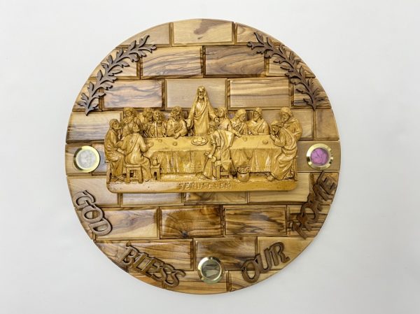 3D Round Plaque Of Last Supper made from Olive wood and Ceramic